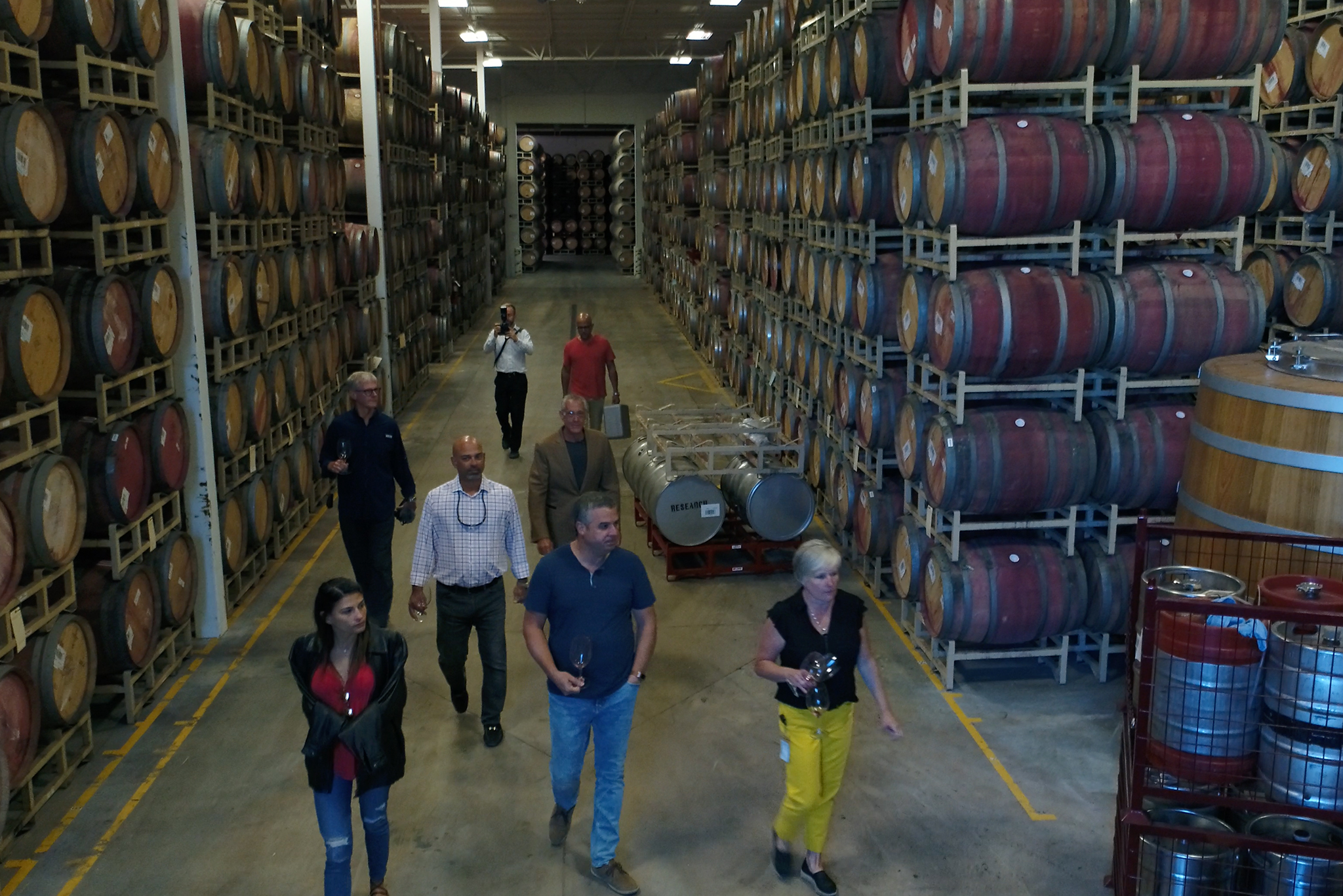 Touring the barrel room at Chateau Ste. Michelle.